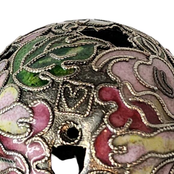 Cloisonne Enameled Egg Christmas Ornament Hanging Cut Out Floral Design Stunning - Picture 7 of 9